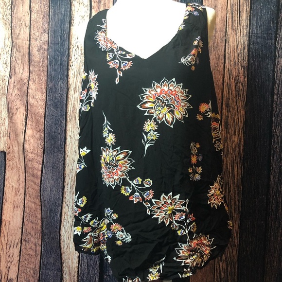 Old Navy V Neck Sleeveless Top Black Floral Tank - Picture 1 of 5